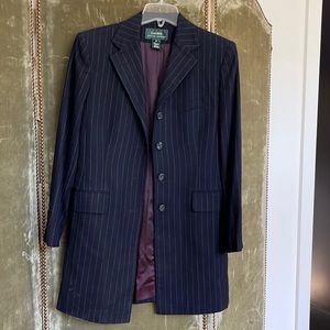 Longer wool pinstripe blazer jacket